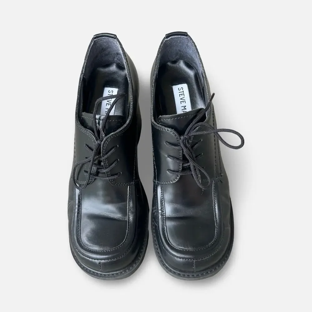 Vintage Y2K Steve Madden Black Leather Chunky Heel Oxford Shoes Size 7.5 grunge